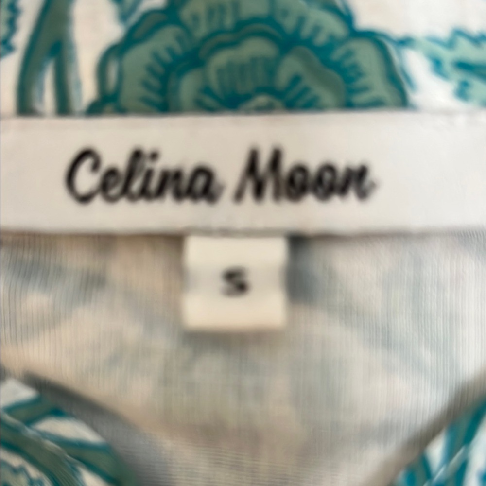 CELINA MOON Teal and White Patterned Midi Dress - Picture 2 of 9